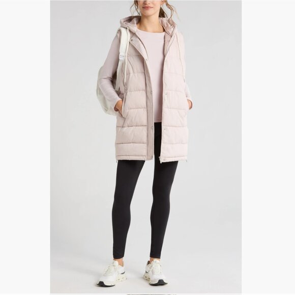 NEW ZELLA Long Hooded Puffer Vest In Pink Hush SZ S#2885 - Picture 2 of 12